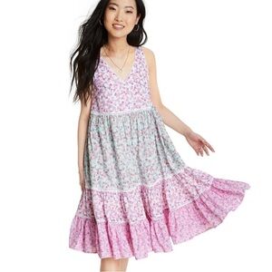 LoveShackFancy Camille Babydoll Dress Size Medium Pink Floral Sleeveless Cottage